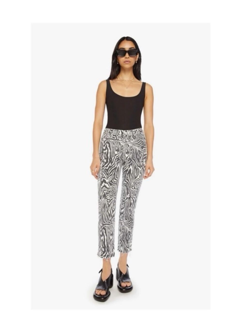 Mother Denim High Waist Rascal Ankle Fray Jeans Hoofin It 30 animal print FLAW